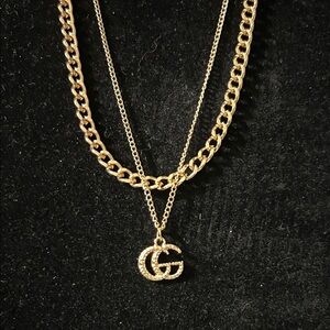 Gold Double Chain Necklace with Pendant